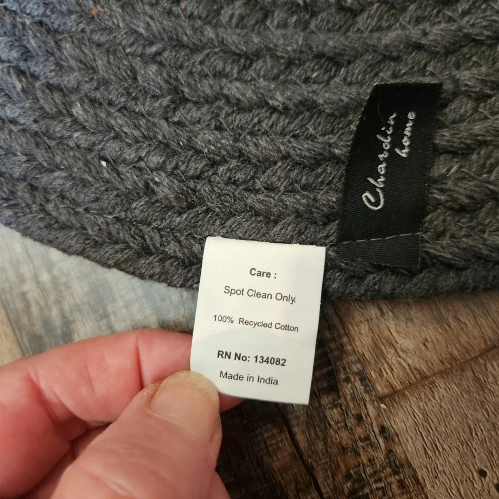 Chardin Home Charcoal Grey Braided Round Placemats 15in Recycled Cotton Set of 6